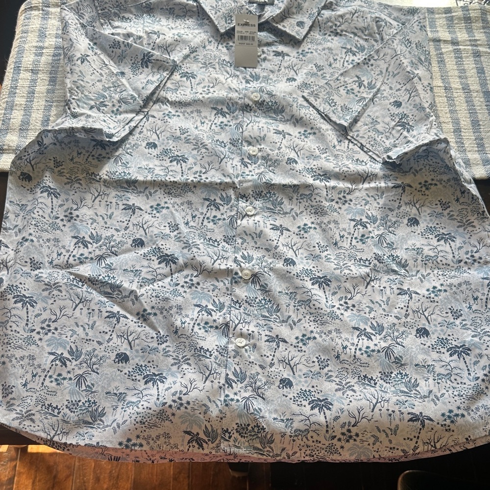 Express Men's Casual Blue Patterned Shirt